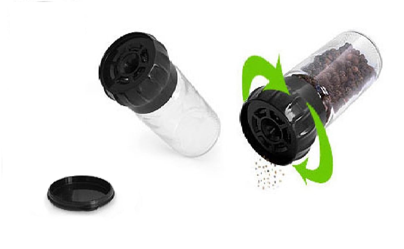 Glass Salt, Spice or Pepper Mill 4 PACK! Four Ounce Glass Bottle with Black Grinder Mechanism and Cap