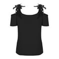 thumbnail image 4 of Chbgutlmr Going out Tops for Women Short Sleeve Cold Shoulder Lace Slim Comfy Solid Color Trendy Tops, 4 of 6