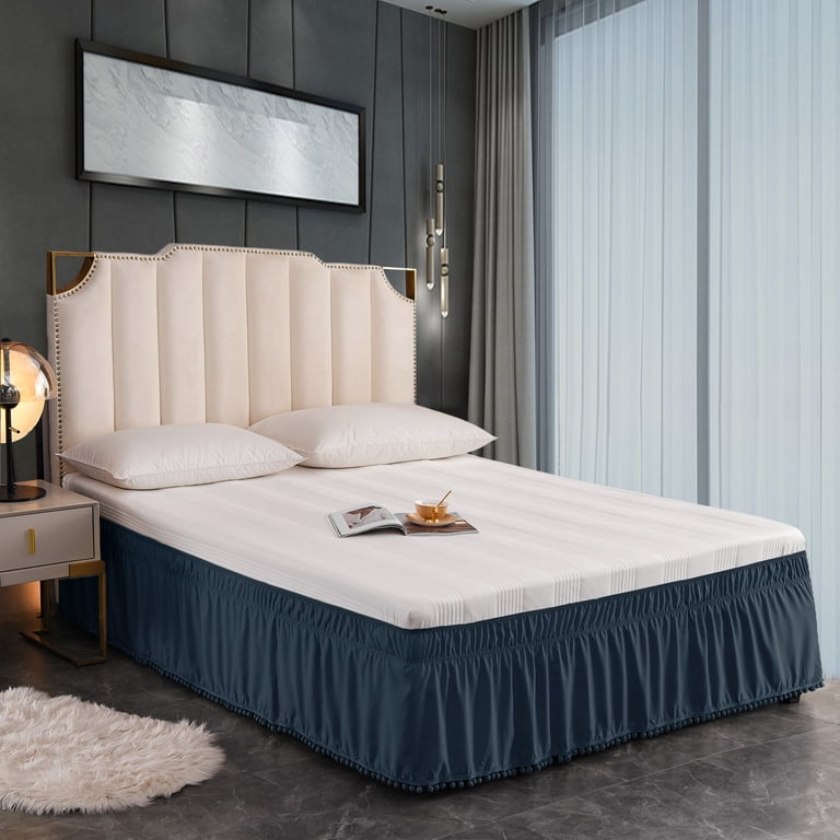 Exclusivo Mezcla Pom Pom Queen Bed Skirt Navy photo 2