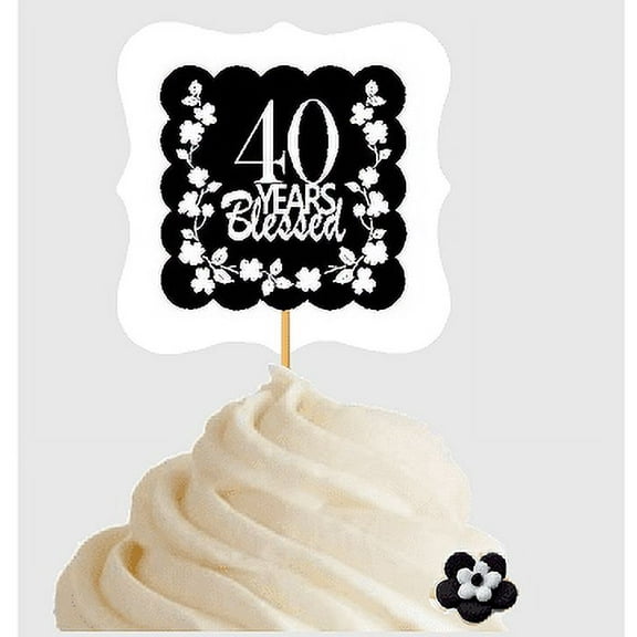 40th Birthday / Anniversary Blessed Cupcake Decoration Toppers Picks -12ct