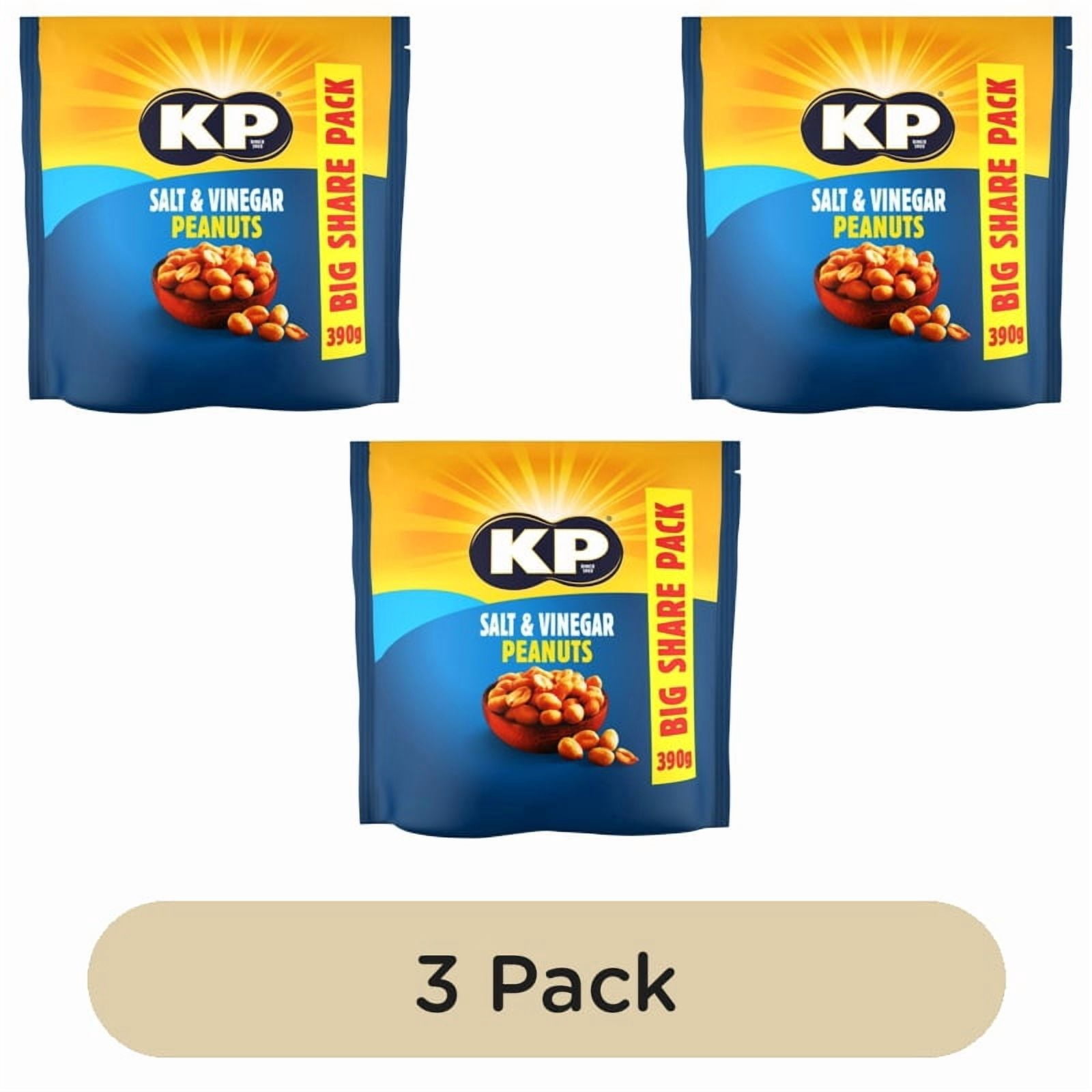 KP Nuts Salt & Vinegar Peanuts 390g, British Import (Pack of 3)