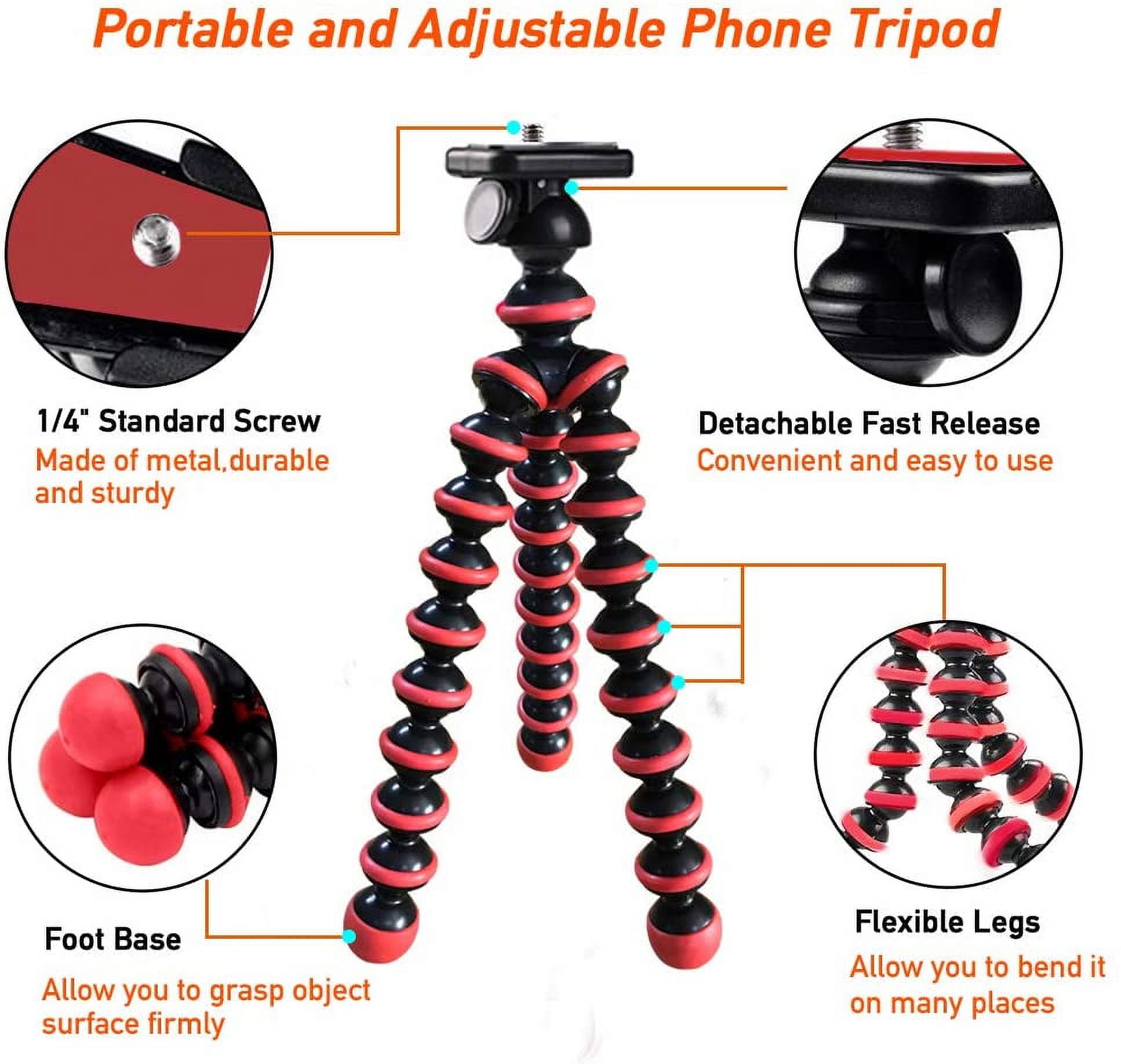 Phone Tripod, Portable Cell Phone Tripod Camera Tripod Stand with Wireless Remote Flexible Tripod Stand Compatible for iPhone 11 Pro Xs MAX XR X SE 8 7 6S Plus Samsung Android Phones Gopro Camera - image 4 of 7
