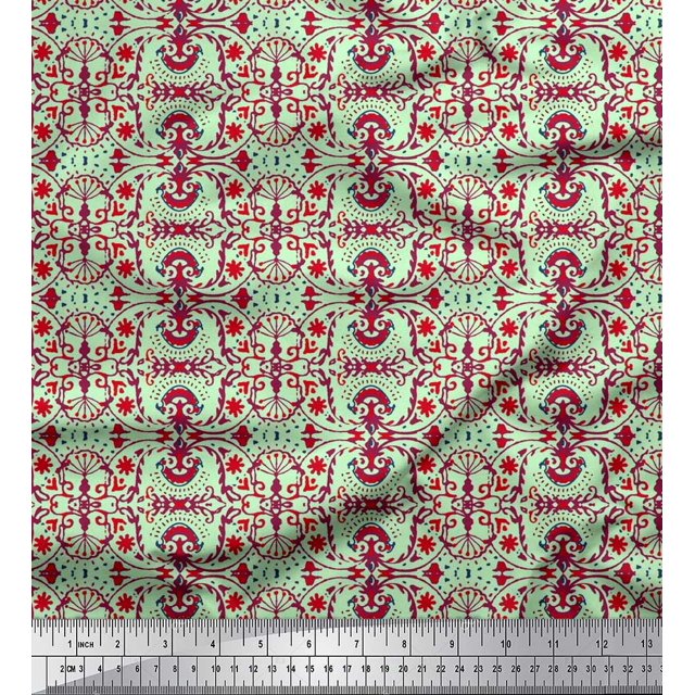 Soimoi Polyester Crepe Fabric Damask Ethnic Fabric Prints by Yard 52 Inch Wide