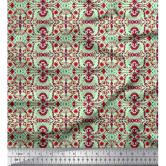 Soimoi Georgette Viscose Fabric Damask Ethnic Print Sewing Fabric Yard 42 Inch Wide