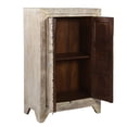 thumbnail image 3 of Farmhouse Style Distressed White 2 Door Carved Cabinet | Boho Chic Solid Wood 29â€ Wide Storage Cabinet | Rustic Modern 15â€ Narrow Chest, 3 of 8