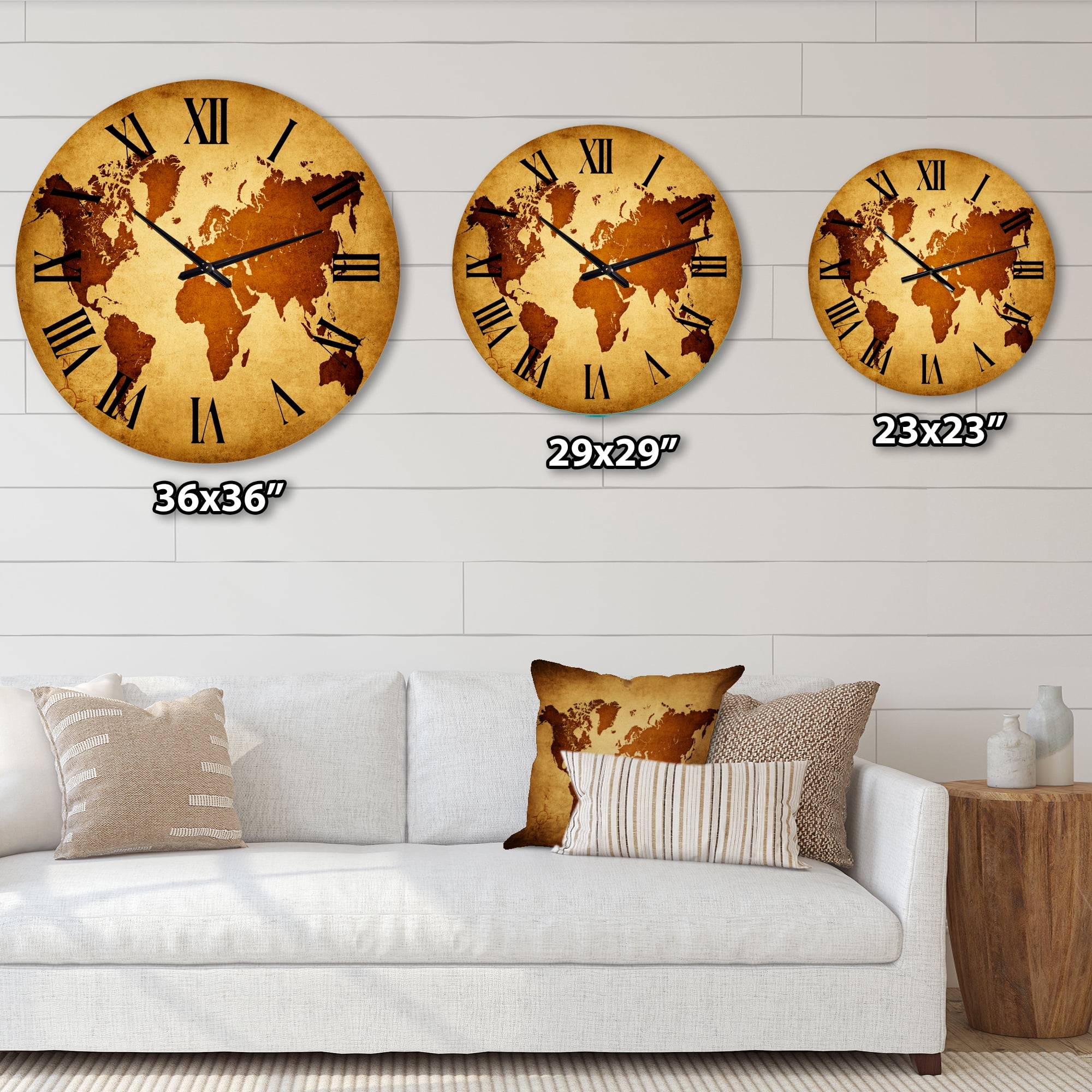 Designart 'Ancient Map Of The World Vi' Vintage Wall Clock