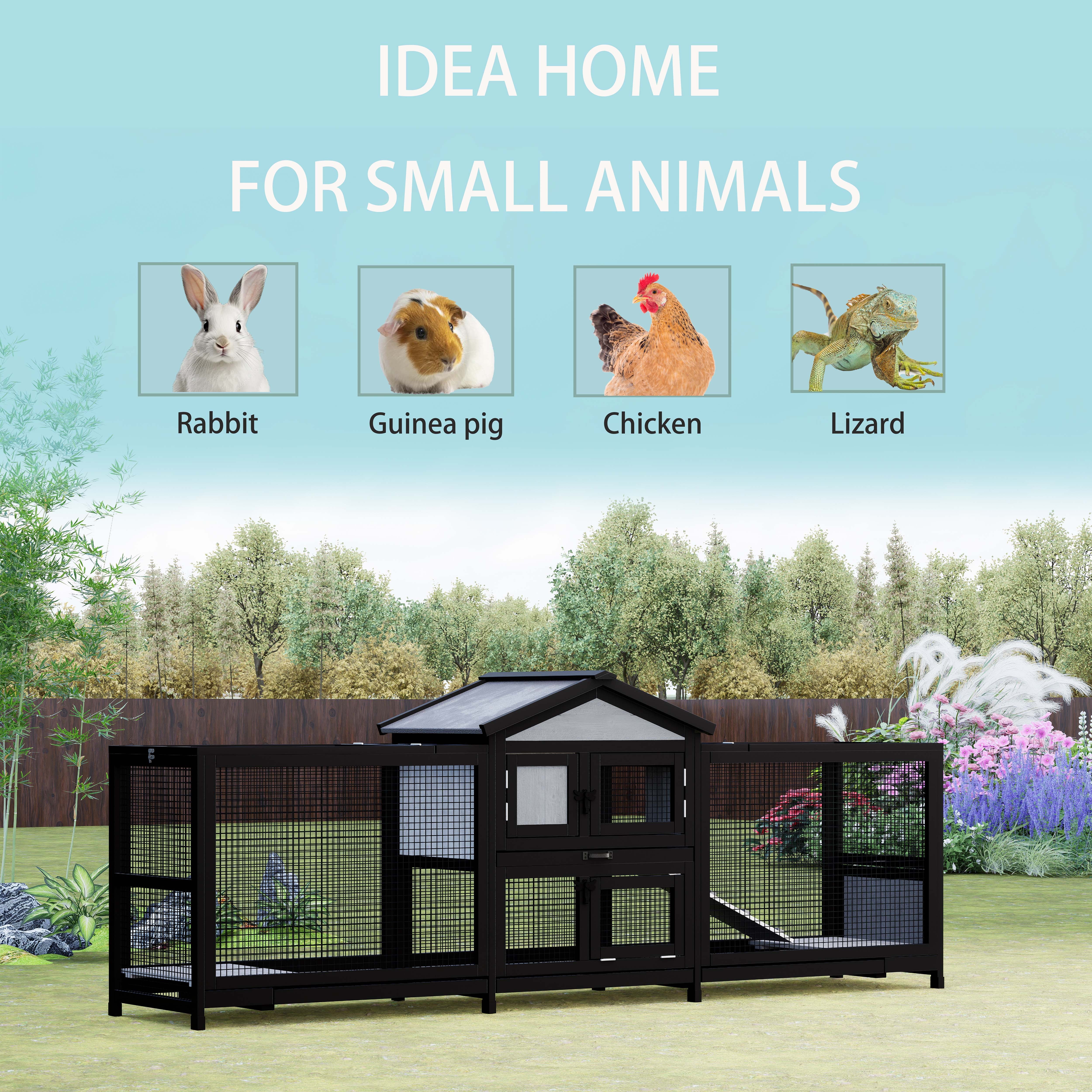 Large Wooden Rabbit Cage Small Animal Cage Indoor Outdoor Pet Cage With Removable Tray And Wire Mesh Bedding Area 2Running Cages