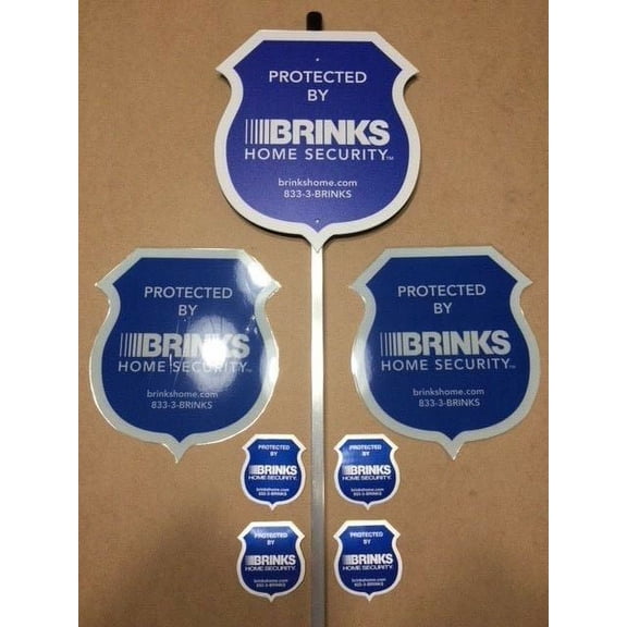 1 BRINKS REFLECTIVE Alarm Security Yard Sign with Stake   2 Laminated Alarm Security Signs   4 2-Sided Alarm Security Decals **BRAND NEW**