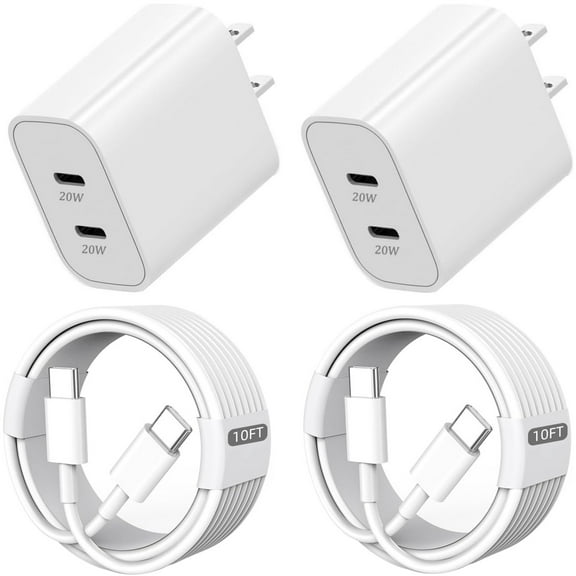 Dual Fast 20W USB C Fast Charger Block Dual Port Power Adapter with 10ft Cable Type C Fast Charging Set for IPhone16/15/Plus/Pro/Max,For ipad 13/12.9/11/10.9/Air 6/5/4/Mini 6th 8.3 Inch,for Samsung