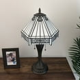 thumbnail image 4 of Tiffany Table Lamp White Hexagon Stained Glass LED Bulbs Included Pull Chain Switch for Living Room Bedroom Bedside 12"W*12"D*22"H, 4 of 6