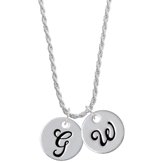 Delight Jewelry Silvertone Large Script Letter - G - 3/4'' Disc - Silvertone Script Initial Disc - W - Charm Necklace, 20"+3"