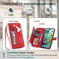 thumbnail image 2 of Allytech Wallet Case for iPhone 16 Plus, Embossed Luxury PU Leather Flip Case with Kickstand & Card Cash Slots, Slim Zipper Pocket Detachable Wrist Strap Magnetic Clasp Anti-Drop Case - Red, 2 of 9