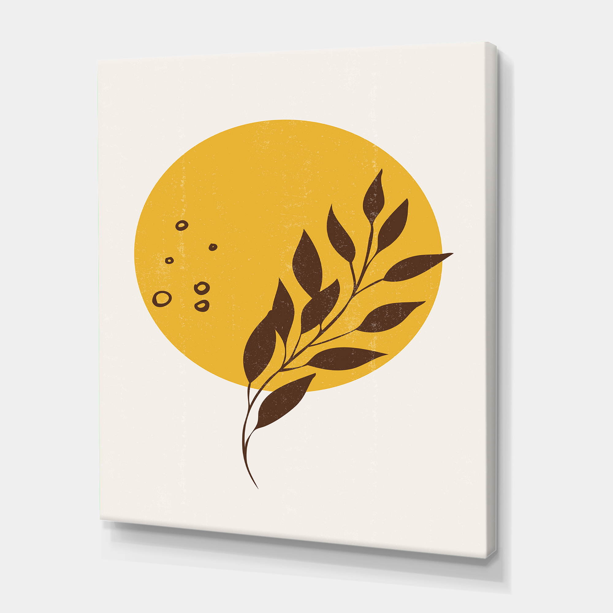 Designart ' Abstract Moon and Yellow Sun With Tropical Leaf II ' Modern Canvas Wall Art Print