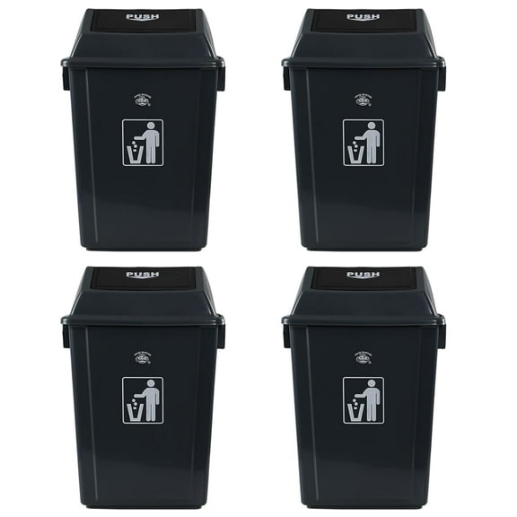 Anbers 4 Packs 13 Gallon Kitchen Trash Can with Swing Lid, Large Plastic Kitchen Garbage Cans, Grey