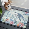thumbnail image 4 of Teal Coastal Turtle 2'x3' Washable Rug, Beach Nautical Ocean Coral Seahorse Non-Slip Doormat Area Rugs for Entrance Bathroom Bedsides, StainResistant Carpet for Kitchen Bedroom, Entryway Floor Mat, 4 of 9