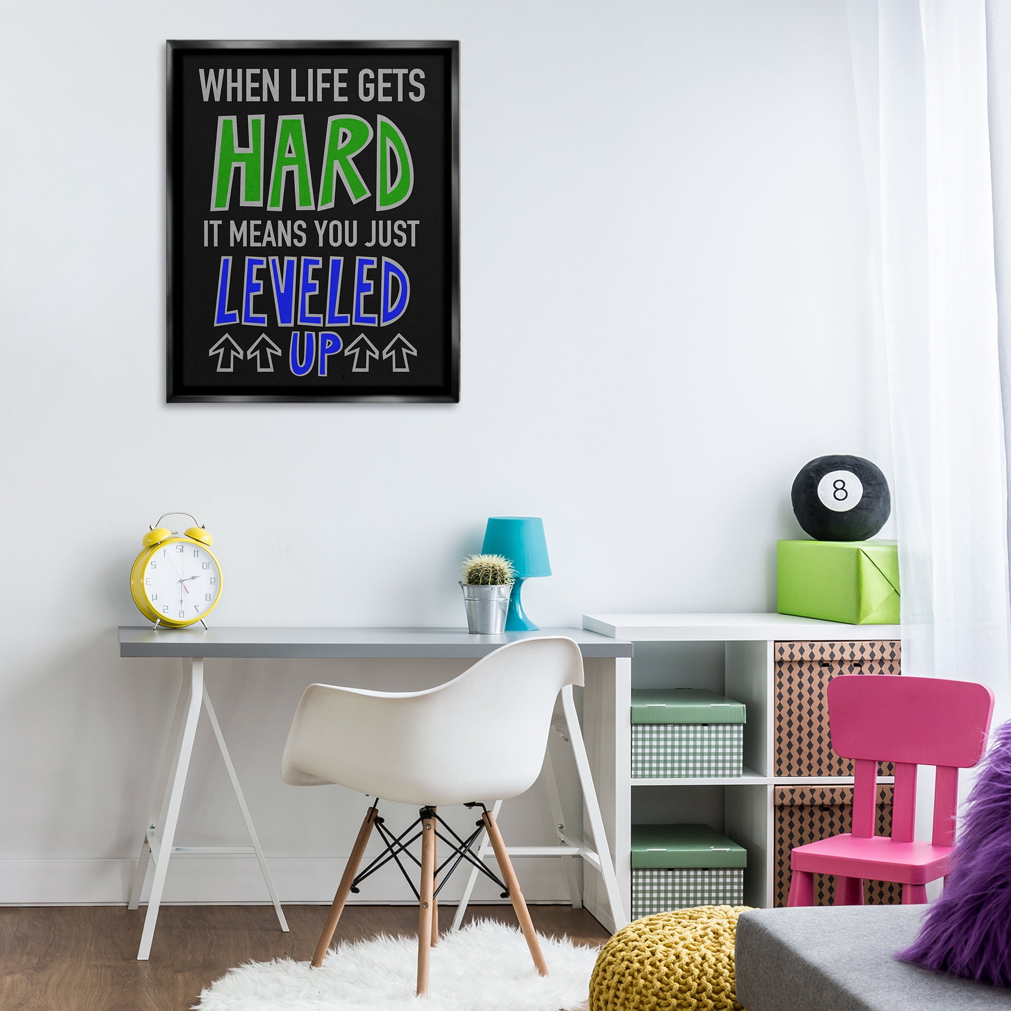 Stupell Industries Leveled Up in Life Typography Painting Black Floater Framed Art Print Wall Art, 25 x 31