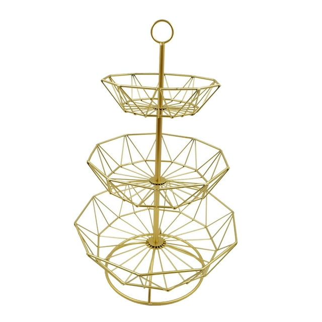 Cesta de frutas para encimera, soporte para galletas de fiesta, ideal para bodas y cumpleaños. Oro hexagonal