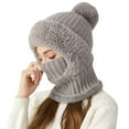 thumbnail image 6 of 3 in 1 Beanie Hat for Women, Balaclava Winter Knitted Hooded Hat Scarf Ear Face Cover Plush Lined Thickened Windproof, 6 of 8