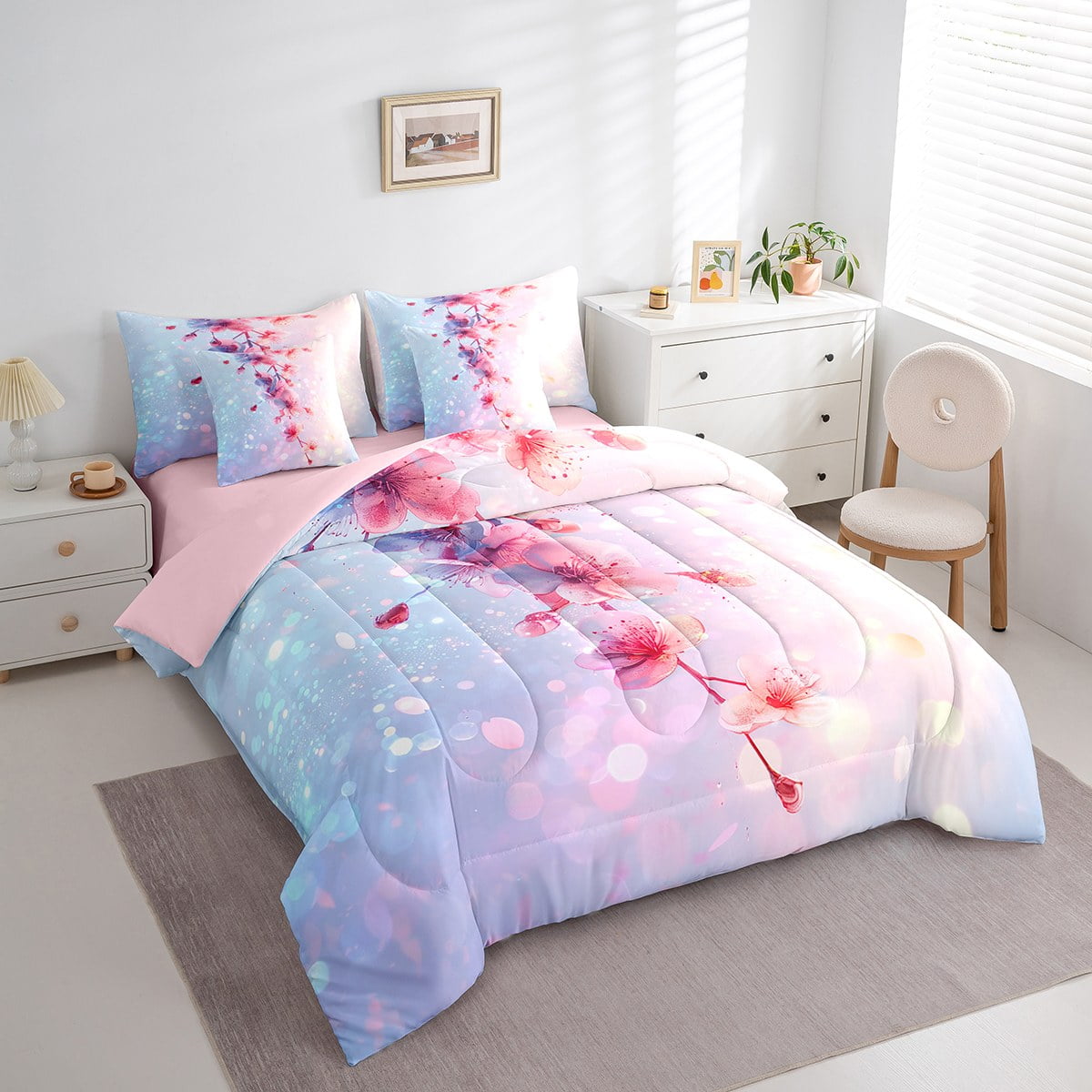 7 Piece France Paris Style Bed In A Bag Queen Rose Purple High