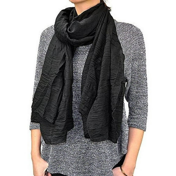 72" Wrinkled Solid Color Scarf (Black)