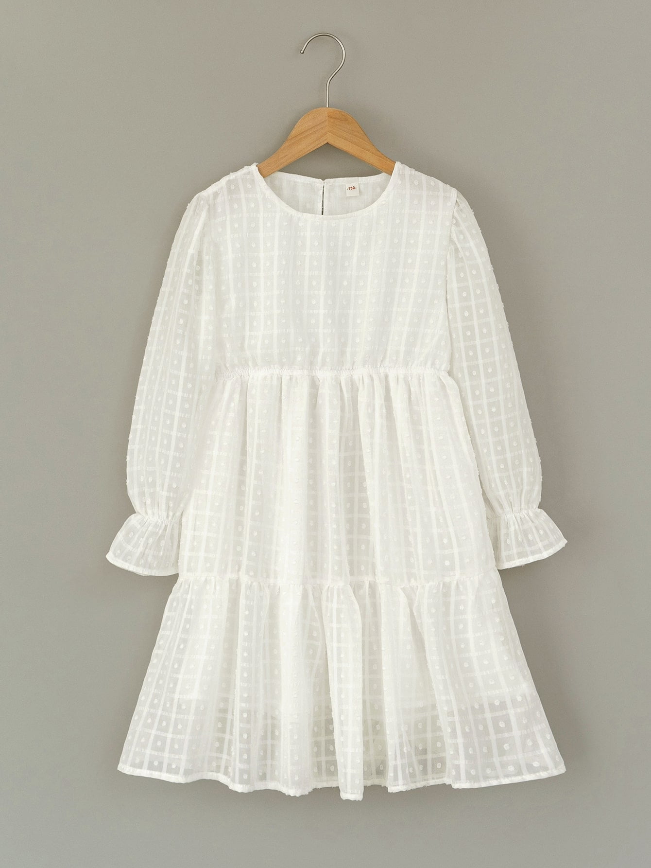 Casual Girls Swiss Dot Flounce Sleeve Ruffle Hem Dress White 160 S038X