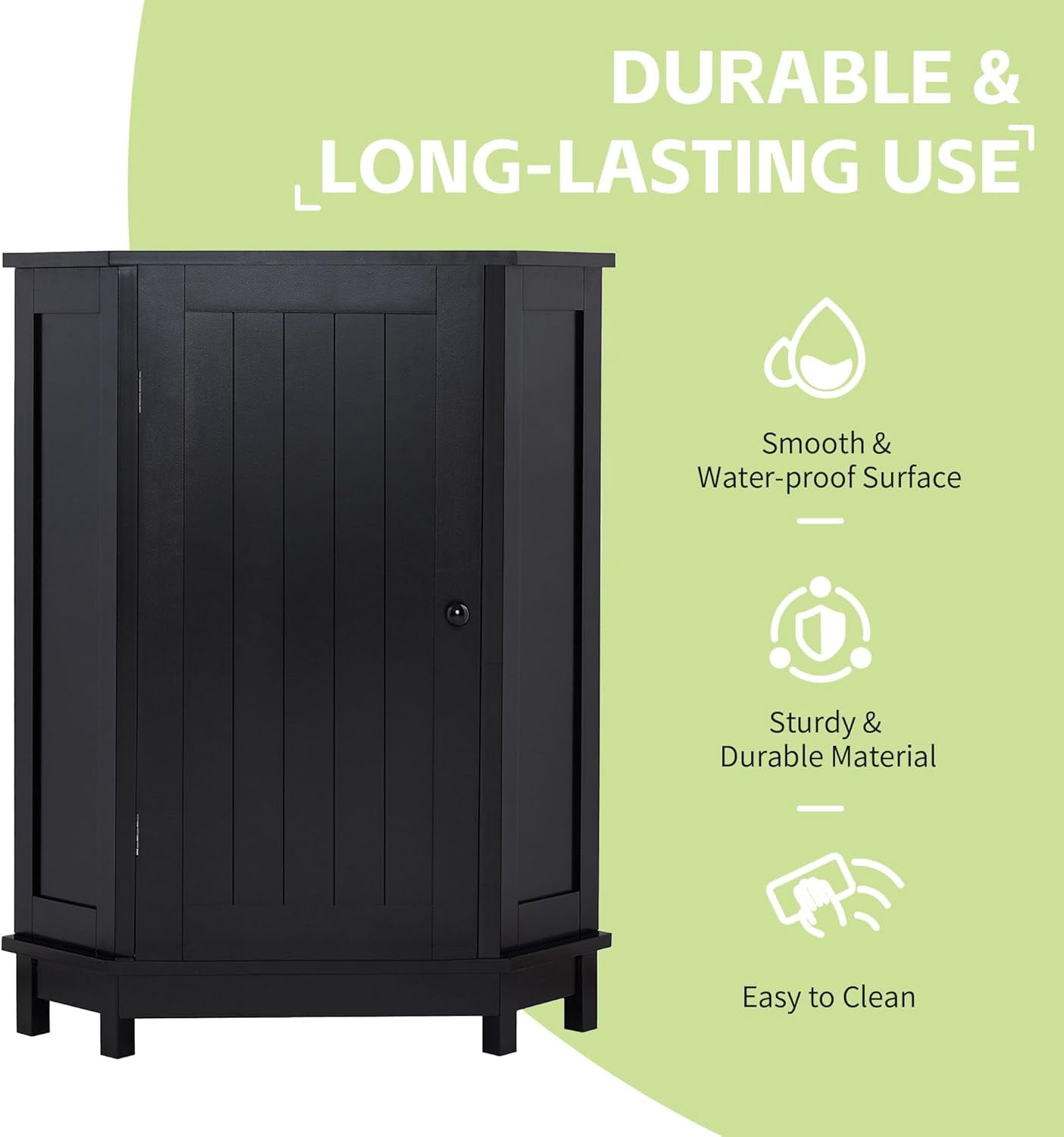 31" Corner Storage Cabinet, Wood Freestanding Triangle Floor Cabinet with Door & Shelves, Black