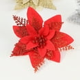 thumbnail image 4 of Aonity Five-Pointed Pine and Cypress Leaf Artificial Flower Red, Red Glitter Flowers Tree Ornaments Flowers Artificial Flowers Decorations Wedding Tree New Year Ornaments Wreath Decoration, 4 of 5