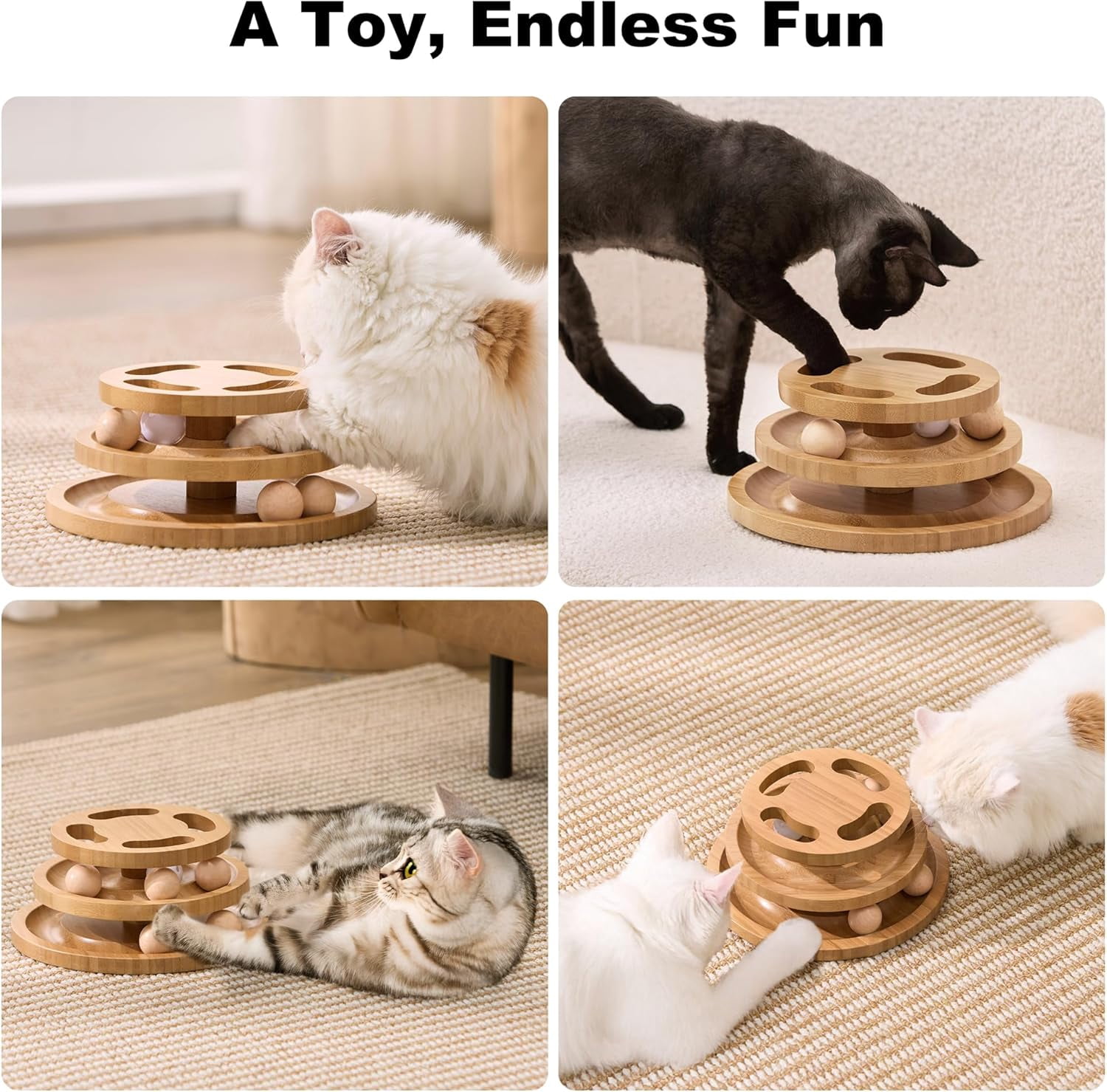 Cat Ball Track Toy with Puzzle Top, Wooden Cat Toys for Indoor Cats with Spinning Balls, Interactive Large Cat Ball Tower for Kitten Kitty Exercise Mental Physical