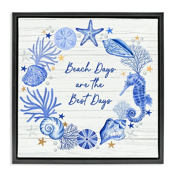 Stupell Industries Beach Days Best Wreath Nautical & Beach Painting Black Floater Framed Canvas Art Print Wall Art, 18 x 18