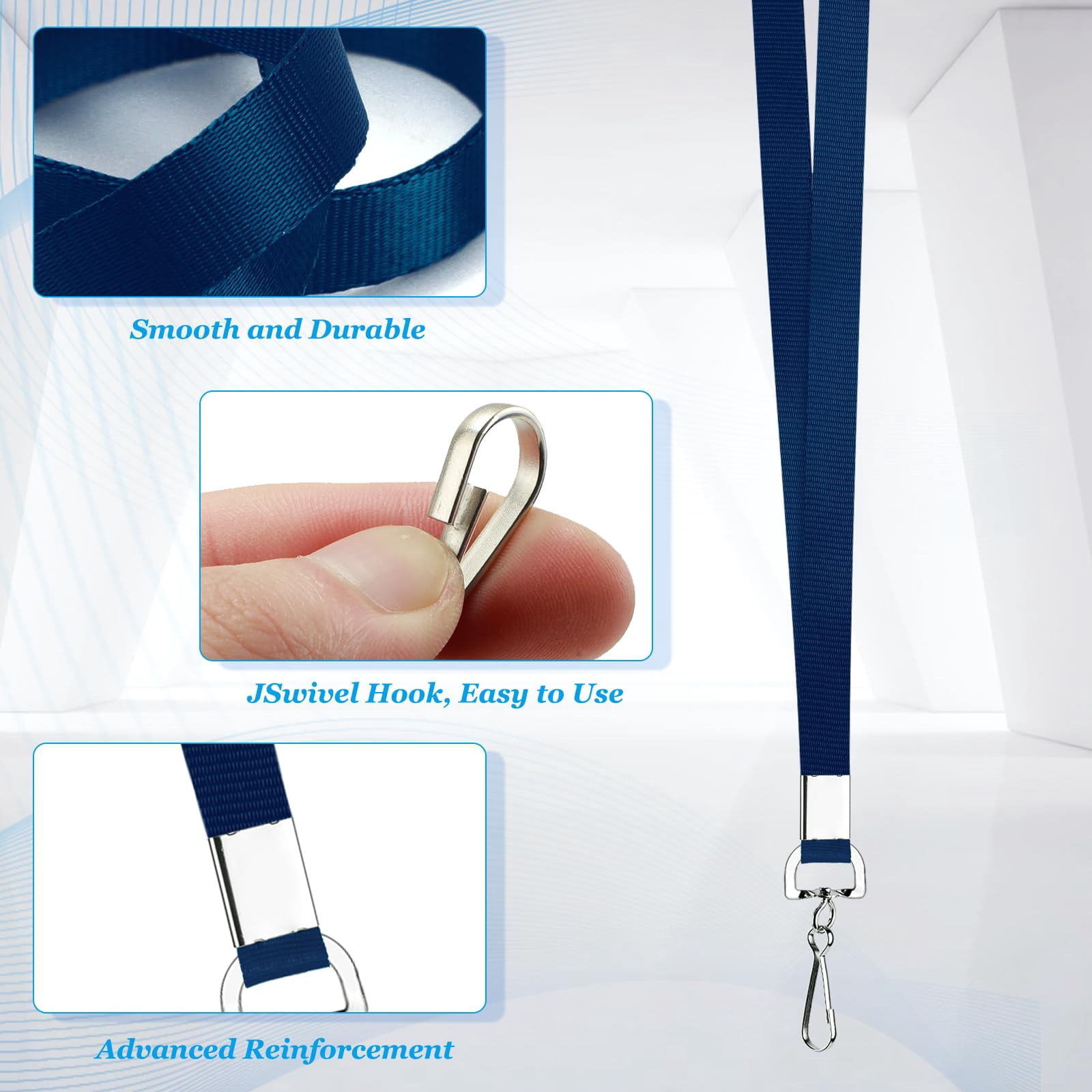 50 Pack Bulk Lanyard For Id Badge Holder Durable Flat With Swivel Hook And Clip (navy Blue)