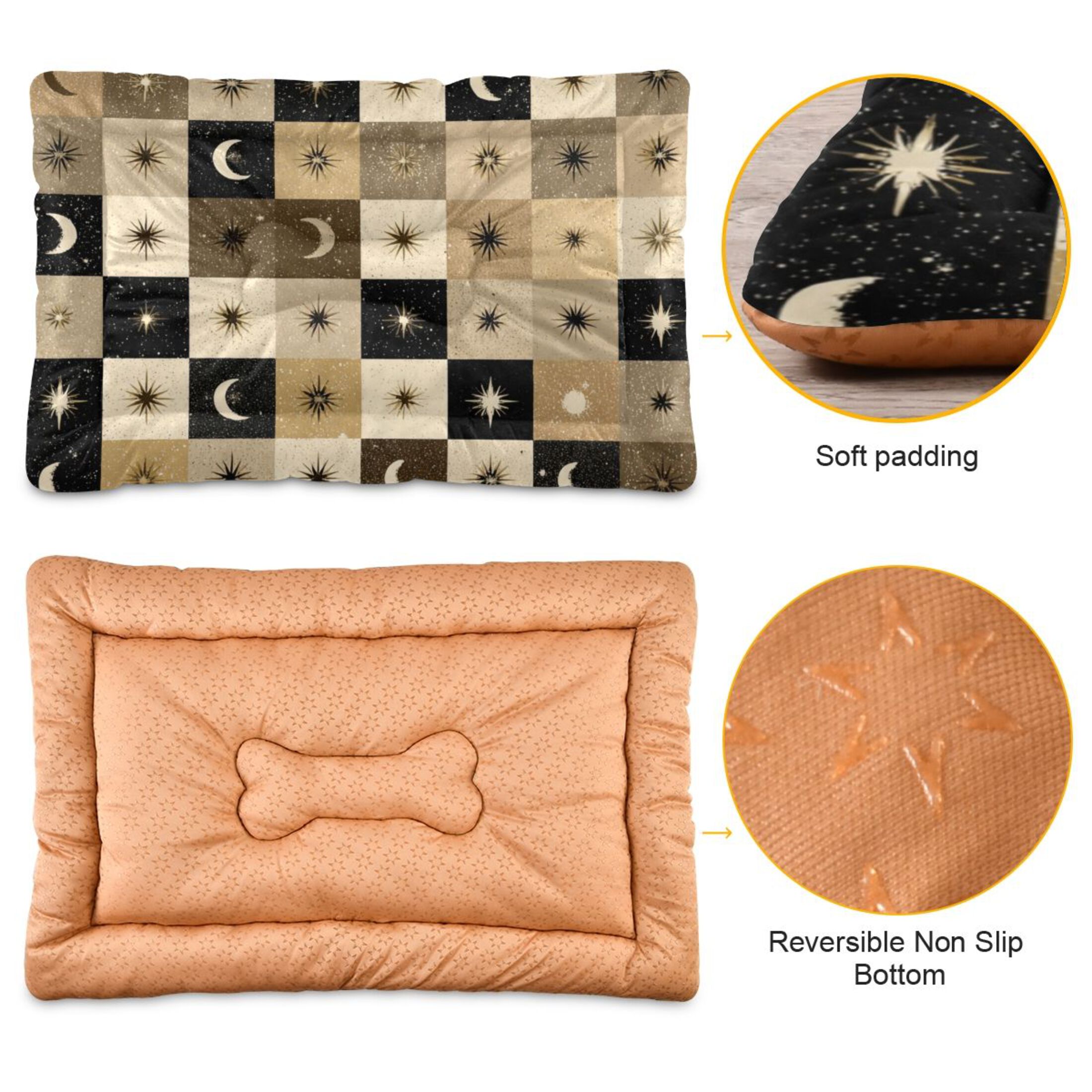 Cozy Mat Pet Bed Indoor Outdoor Warm Soft For Cat Dog Puppy(S/M) Moons Stars Checkered Squares