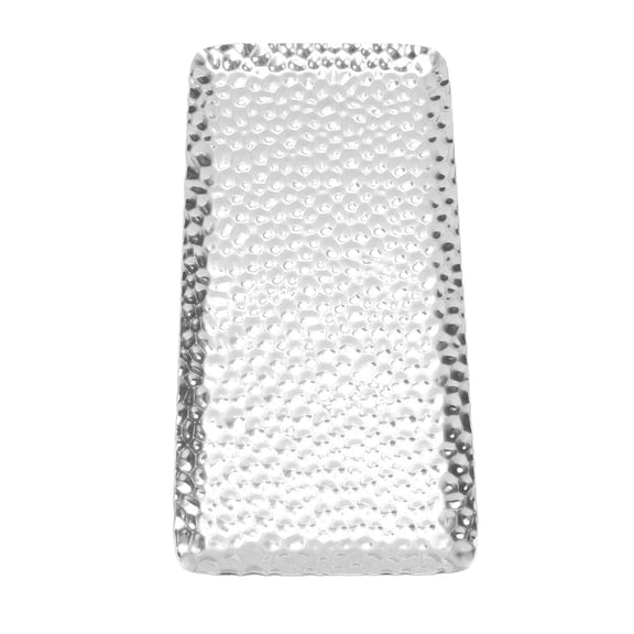 Elegant Hammered Stainless Steel Serving Tray - 7.7 x 3.7 Inches Decorative Silver Platter for Living Room, Kitchen, and Vanity Organization