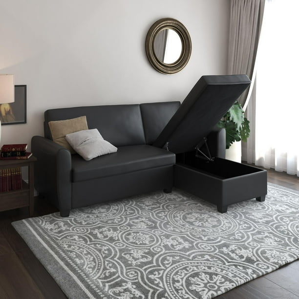Dhp Noah Sectional Sofa Bed With Storage Twin Black Faux Leather Com Dhp Noah Sectional Sofa Bed With, Dhp Noah Sectional Sofa Bed With Storage Twin Black Faux Leather