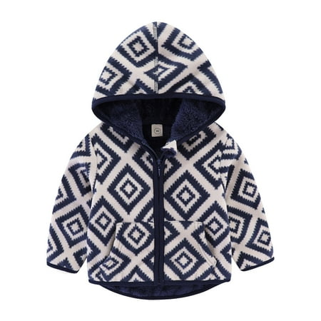 

EHTMSAK Toddler Child Boy Girl s Long Sleeve Fleece Jacket Infant Baby Fall Winter Cartoon Print Zip Up Coat Hooded Pockets Outerwear Dark Blue 1Y-6Y 130