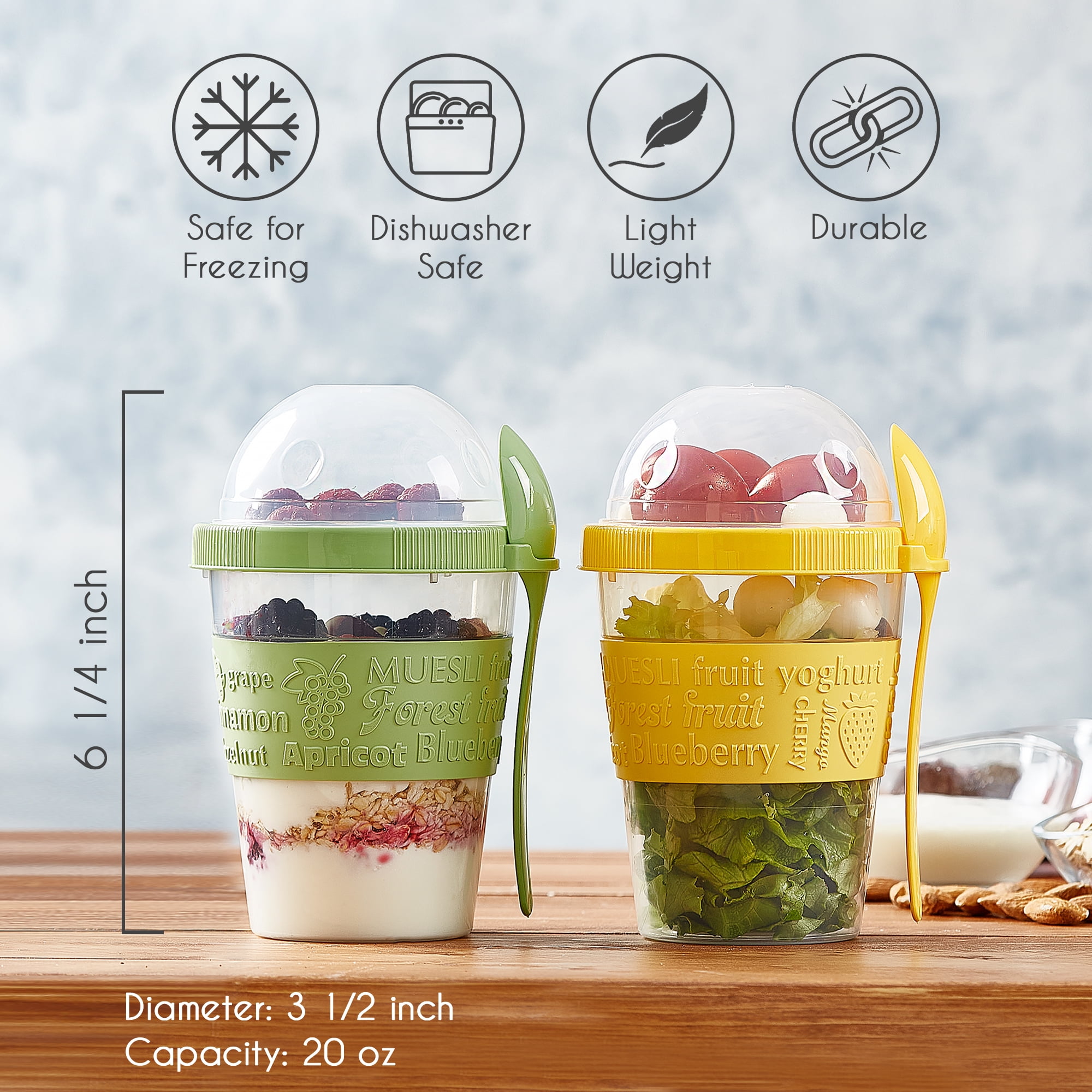 Biandeco Yogurt Parfait Cups with Lids and Spoon, Reusable Breakfast  Container To Go, Travel Bowl with Topping Cereal, Overnight Crunch or  Granola