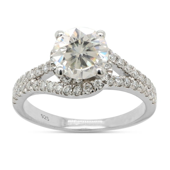 1 3/4 Ct Center 7MM Round Cut Lab Created Moissanite Diamond Split Shank Swirl Halo Engagement Ring In 14k White Gold Over Sterling Silver(G-H Color,VVS1 Clarity,1.75 Cttw)-4