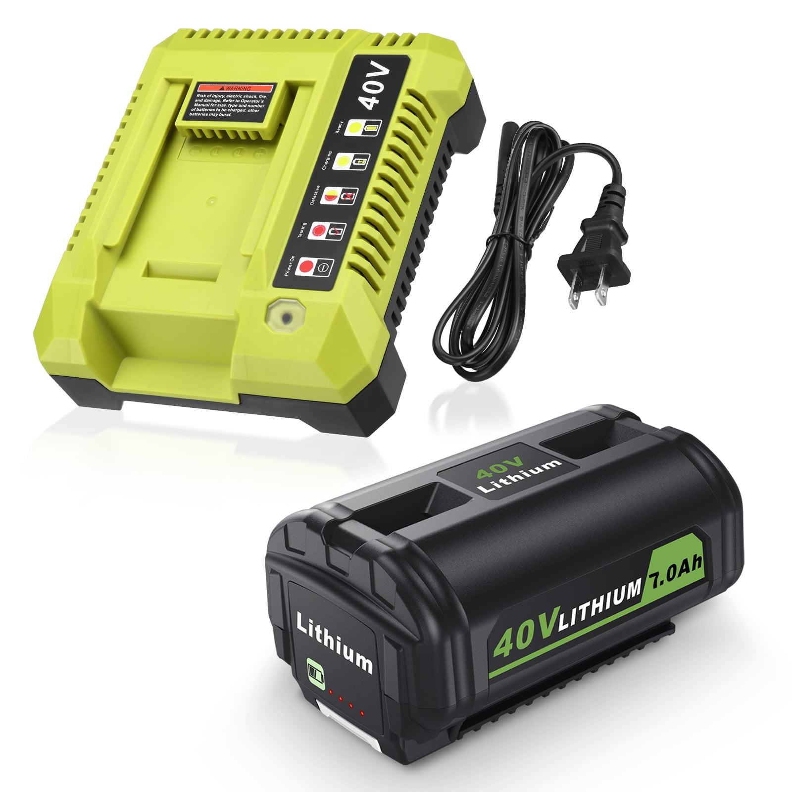 2 Pack 7.0Ah 40V Lithium Battery and Rapid Battery Charger for Ryobi 40 Volt Power Tools OP4050A OP40601 OP4026A OP4040 OP4030 Battery Charger OP401