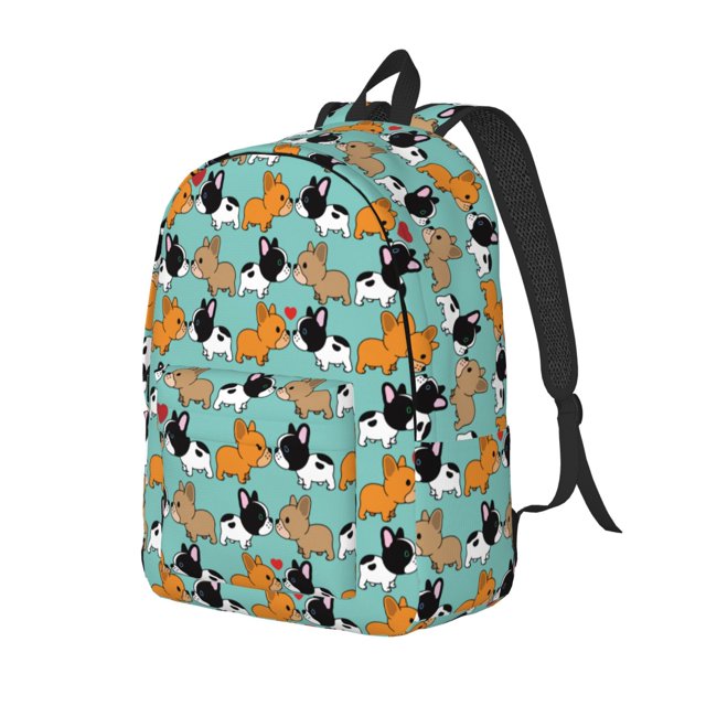 Disketp Cute French Bulldog Mochila de Lona Estampada, Mochila Escolar de Viaje Ligera para Estudiantes y Portátil-Medium