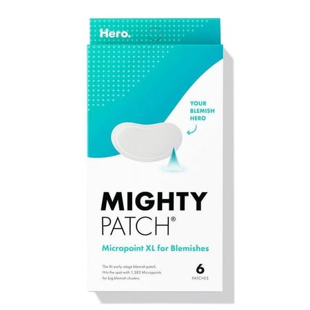 Mighty Patch Micropoint Large Hydrocolloid Pimple Patches for Face Blemishes from Hero Cosmetics, Acne Stickers for Early Stage Zits & Hidden Pimples, 1,385 Proprietary Micropoints, 6 Count