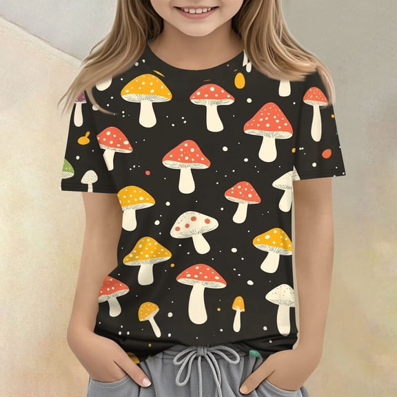 CCRFTGI Cute Teen Girl Shirts Size 10-12 Short Sleeve Food Print Girls Fashion Tee Shirts Summer Casual Soft Lightweight Crew Neck T-Shirts Black 9-10 Years