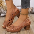 thumbnail image 3 of Rokment Womens Platform Heeled Dress Sandals for Ladies 2026 Summer Fashion Casual Geometic Hollow out Peep Open Toe Chunky Block High Heels Slingback Dressy Pumps Brown Size 6.5, 3 of 7
