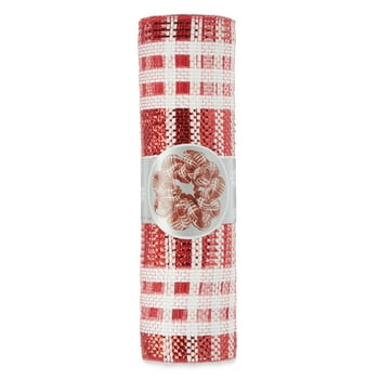Holiday Time Red and Green Stripe Mesh Christmas Ribbon Rolls, 10.5"