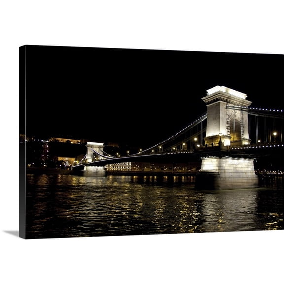 Great BIG Canvas | "Hungary, Budapest, Night View Of Chain Bridge" Canvas Wall Art - 36x24