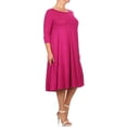 thumbnail image 3 of Women's Plus Size Casual 3/4 Sleeves Basic A-Line Pleated Solid Midi Dress, 3 of 6