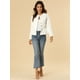 thumbnail image 3 of Chaqueta de mezclilla con cuello redondo y botones de manga larga con volante recortado y peplum para mujer blanco S, 3 of 6