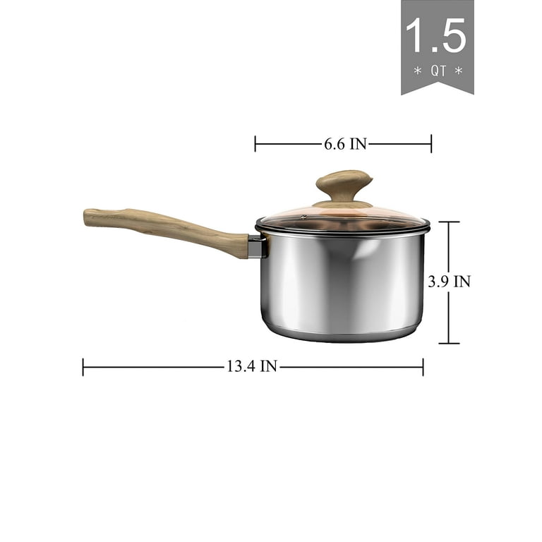 VENTION Sauce Pan with Pour Spout, 3-Ply Stainless Steel Pot with Lid, 1  Quart Cooking Pot