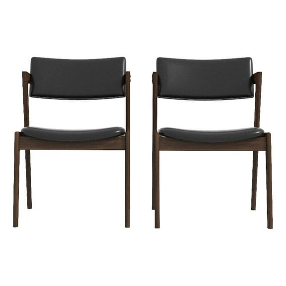Pemberly Row Mid-Century Faux Leather Upholstered Dining Chair in Black (Pair)