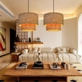 thumbnail image 6 of UEEYAC Double layer Natural Rattan Shade Traditional Drum Hanging Pendant Light, 6 of 13