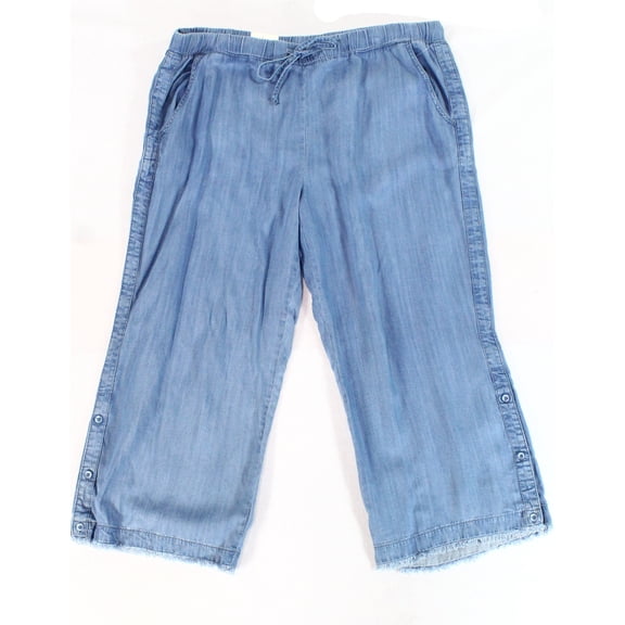 Style & Co Plus Size Button Cuff Cropped Pants Sun Wash 14W