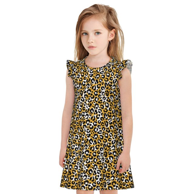 Fotbe Leopard Vestido de Dormir para Niñas de 3 a 10 Años, Mangas Cortas, Estilo Princesa, Pijama Camisón con Mangas Voladas-X-Large